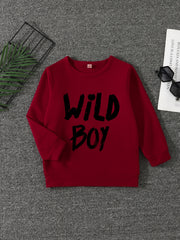 WILD BOY Letter Print Boys Casual Pullover Sweatshirt Long Sleeve Tops