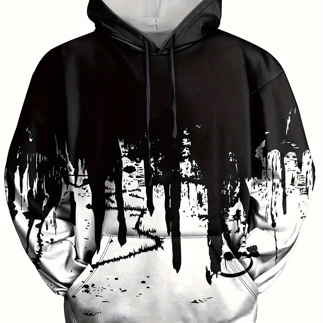 Graffiti Print Hoodies Men Graphic Hoodie Kangaroo Pocket Loose Pullover