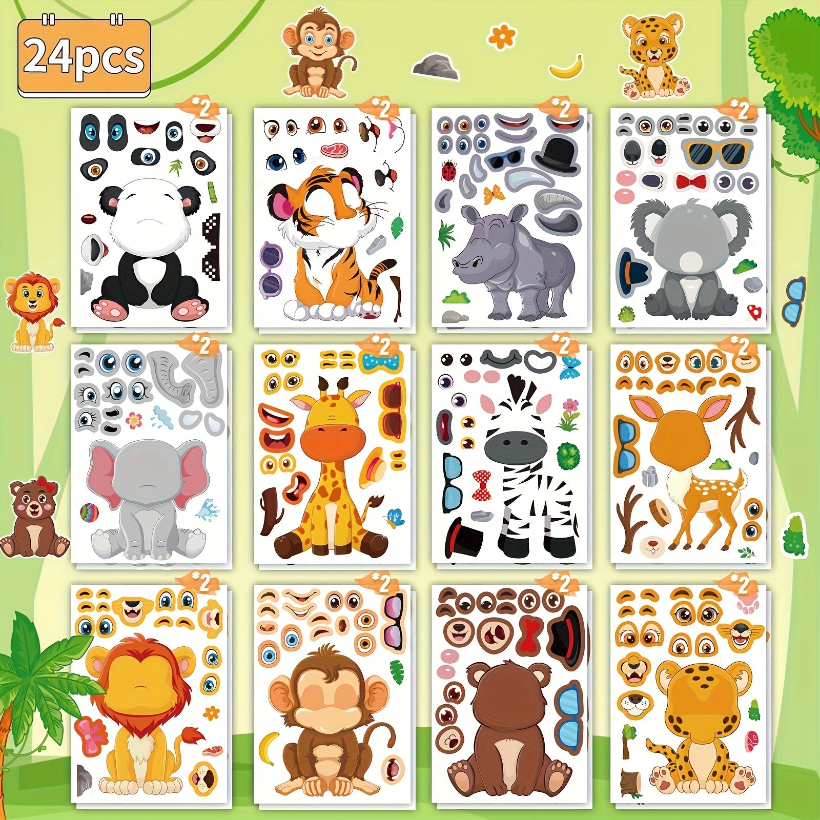 Animal DIY Stickers for Parties Holidays Birthday - Fits Laptops Water Bottles P