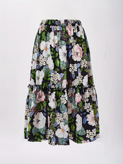 Floral Print Tiered Skirts Elastic Waist Ruffle Trim Skirts
