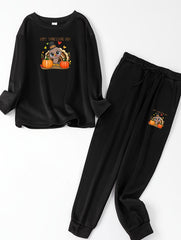 Turkey & Pumpkin Print Fleece Top & Joggers Pajamas Set