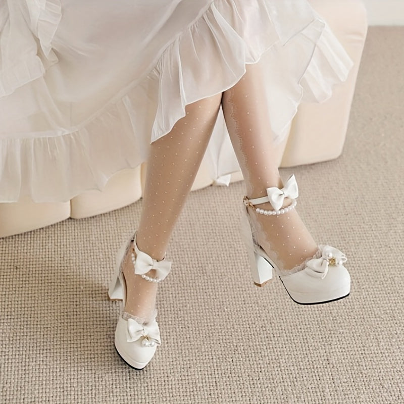 Women's Platform Chunky Heels Lace Ankle Strap High Heels