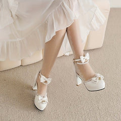 Women's Platform Chunky Heels Lace Ankle Strap High Heels