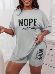Slogan Print Tee & Shorts Lounge Set
