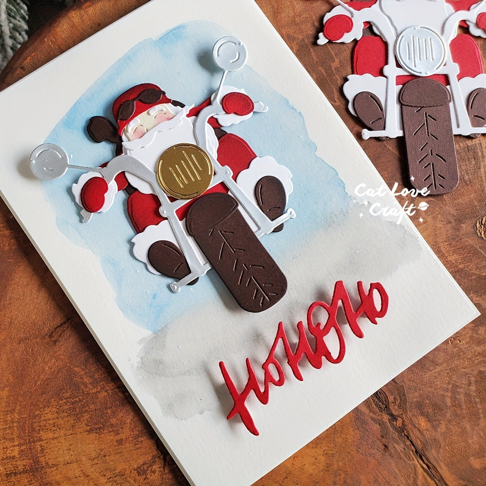 Christmas Santa Claus Motorcycle Metal Cutting Dies for Card Making
