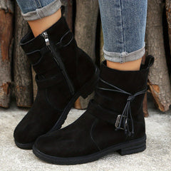 Women's Buckle Strap Decor Boots Lace Up Platform Boots