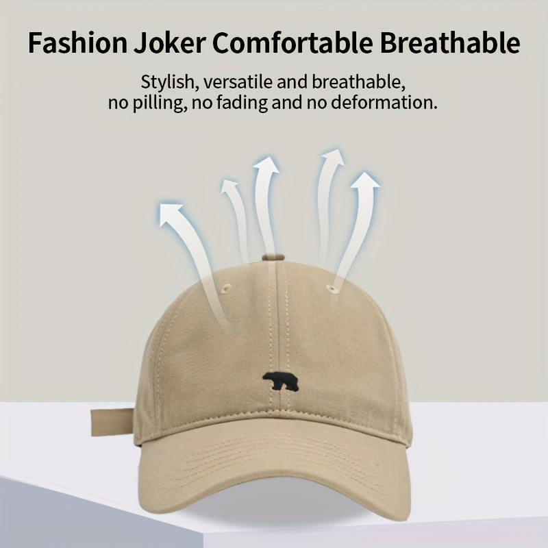 Unisex Sunshade Adjustable Baseball Cap With Bear Embroidery
