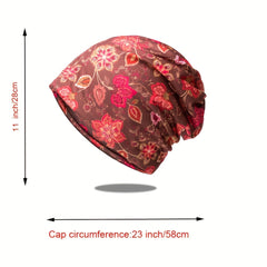 Flower Print Casual Beanie Vintage Boho Skull Cap Soft Neck Gaiter