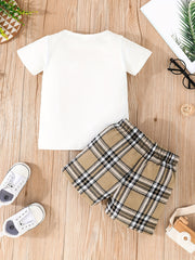 2pcs Toddler Baby Boy Plaid T shirt Shorts Set