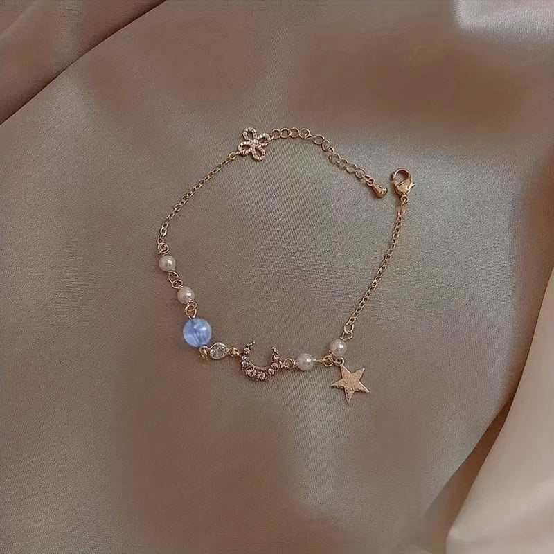 Moon Star Shape Beads Chain Anklet Adjustable Ankle Bracelet