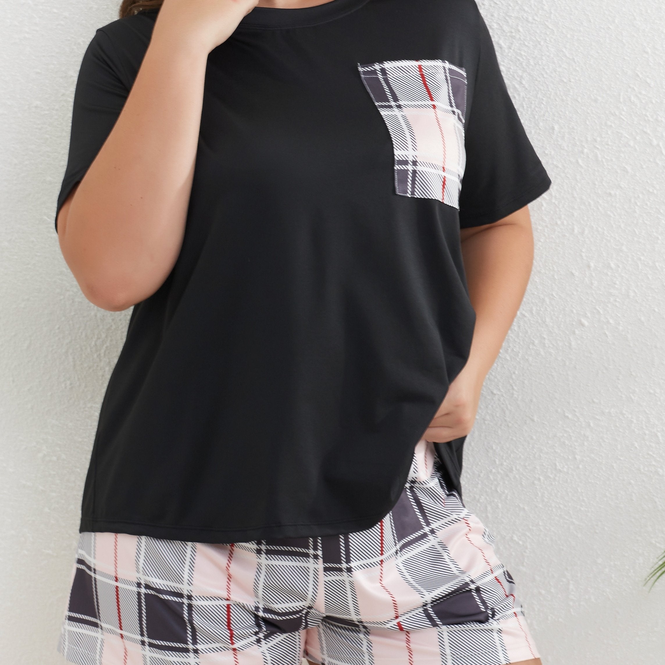 Plaid Print Loungewear Set - Top & Shorts Pajama Set