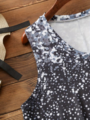 Snowflake Print V Neck Tank Top Medium Stretch