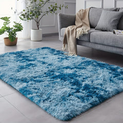 Shag Area Rug Modern Fluffy Rug Tie Dyed Dark