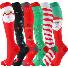 6 Pairs Christmas Compression Socks - 20-30mmHg Support - Men & Women