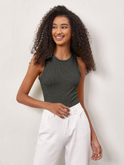Ribbed Sports Tank Top Round Neck Sleeveless Women's Tops