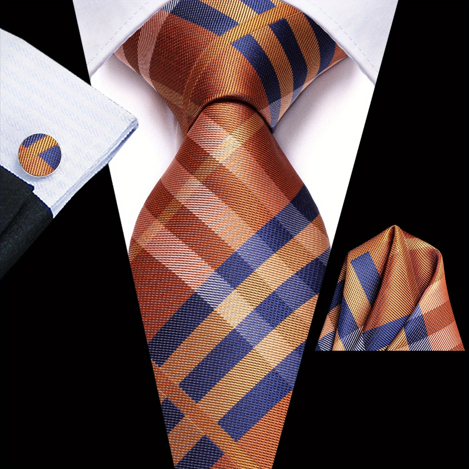 Hi Tie Men's Business Necktie Extra Long Hanky Cufflinks