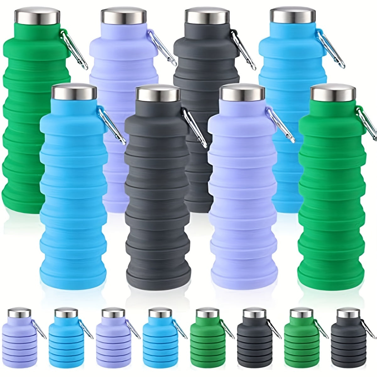 Foldable Reusable Silicone Water Bottle 16oz Leakproof Cup with Lid for Camping