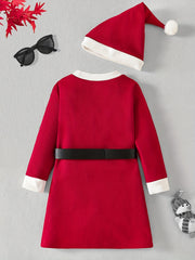 3pcs Christmas Dress Set for Girls - Heart Element with Belt and Hat