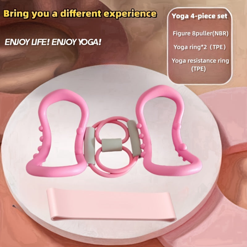 4pcs Yoga Set 8 Shaped Puller & 2 Stretching Rings for Indoor Workout
