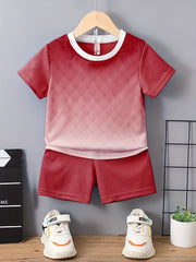 2pcs Boys Gradient Casual Outfit T-shirt & Shorts Set Kids Summer Clothes