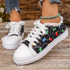 Women's Colorful Printed Lace up Low Flat Shoes Lightweight Casual Sports Shoes