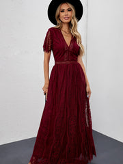 Lace Solid Short Sleeve Ankle Dress for Party Women's Clothing