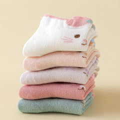 5pairs Kids Thin Cartoon Cat Pattern Short Socks