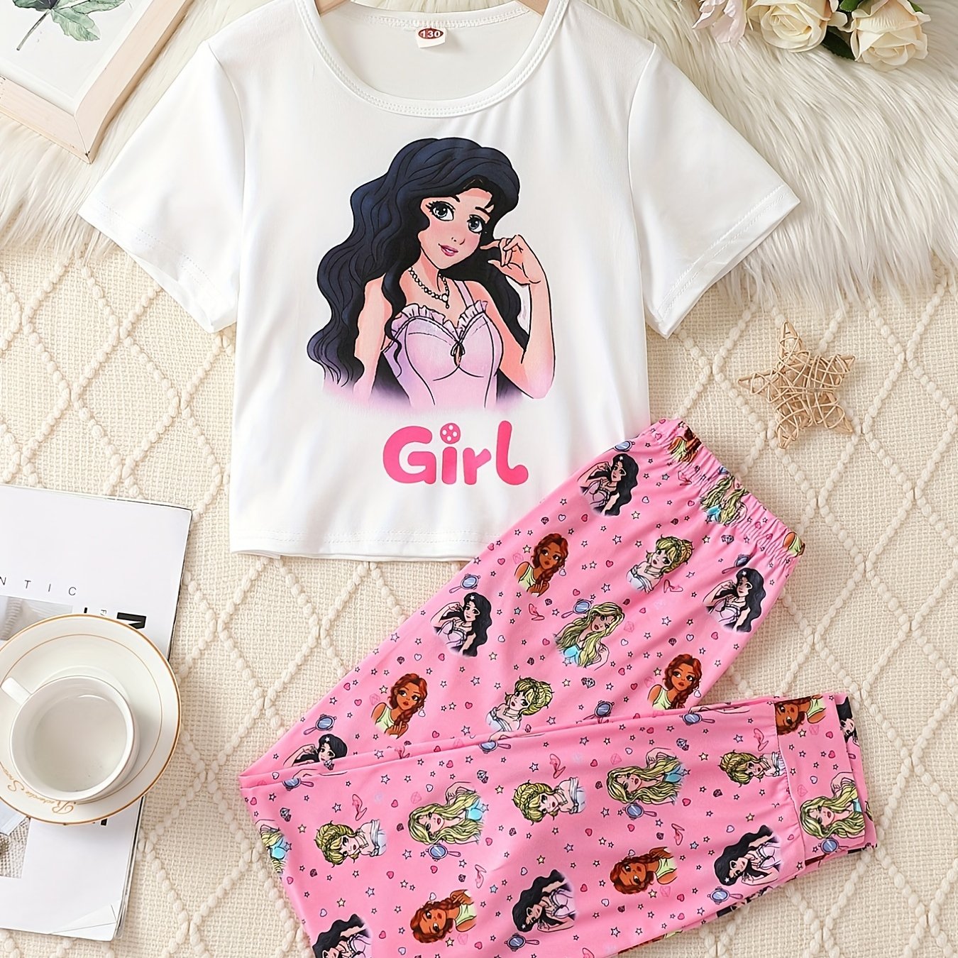 Girl's 2pcs Princess Pajama Set - T shirt & Pants