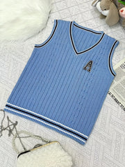 Youth V Neck Knitted Vest Uniform Varsity Style