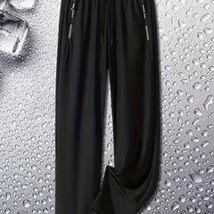 Men's Casual Solid Stretch Drawstring Sweat Pants with Zipper