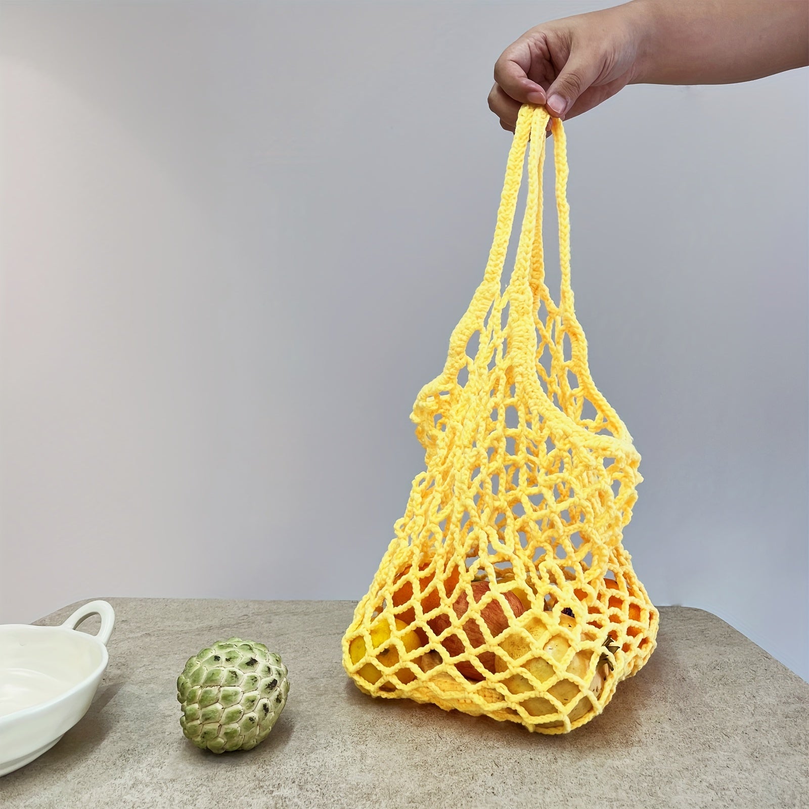 Crochet Grocery Bag Kit - Fruit & Veg Mesh Tote - DIY Instructions & Tools