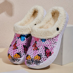 Women's Colorful Butterfly Print Warm Hole Slippers
