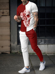 Skull And Roses Mens 2 Piece Outfit Block T-shirt And Sweatpants Set