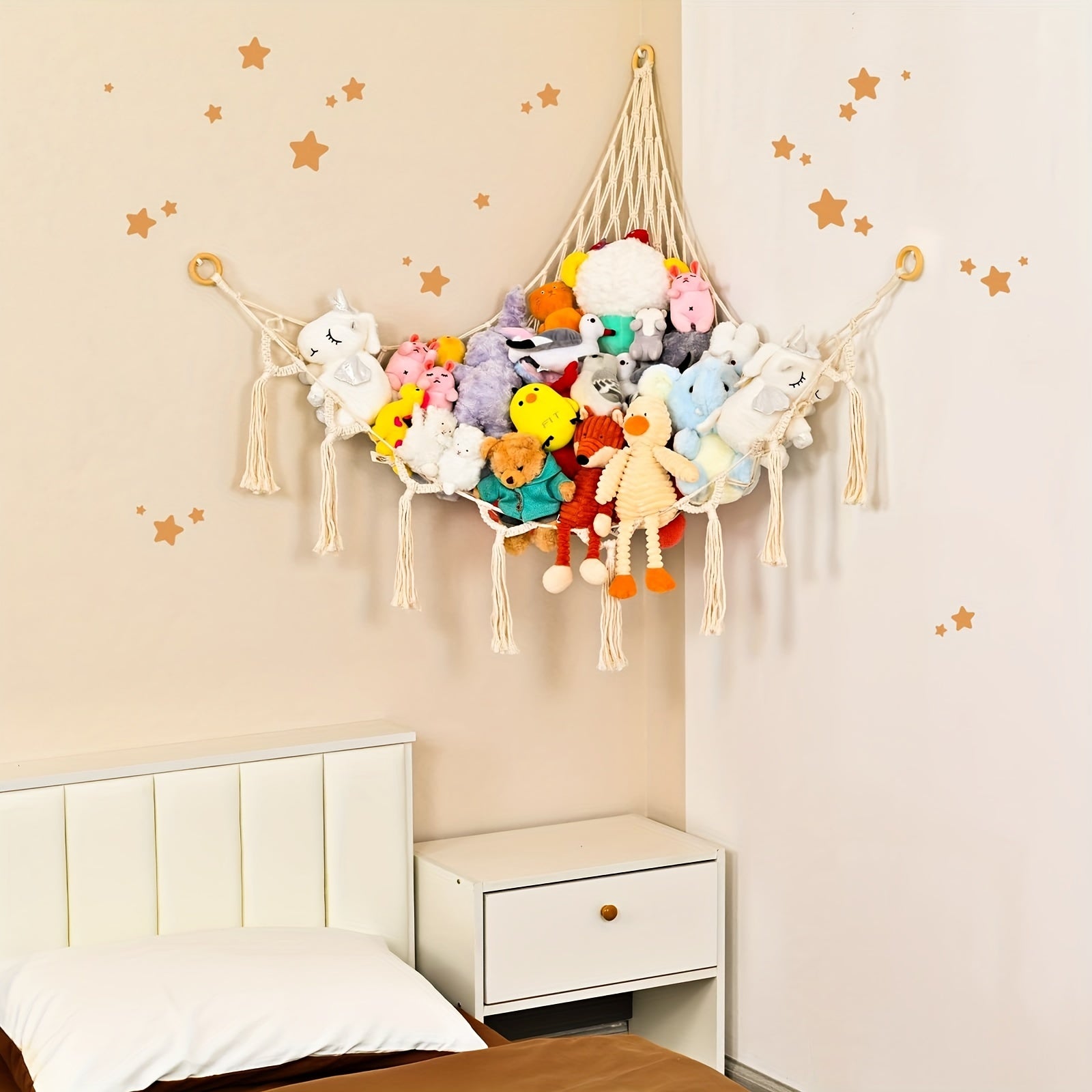 Stuffed Animal Storage Hammock Nursery Organizer Beige