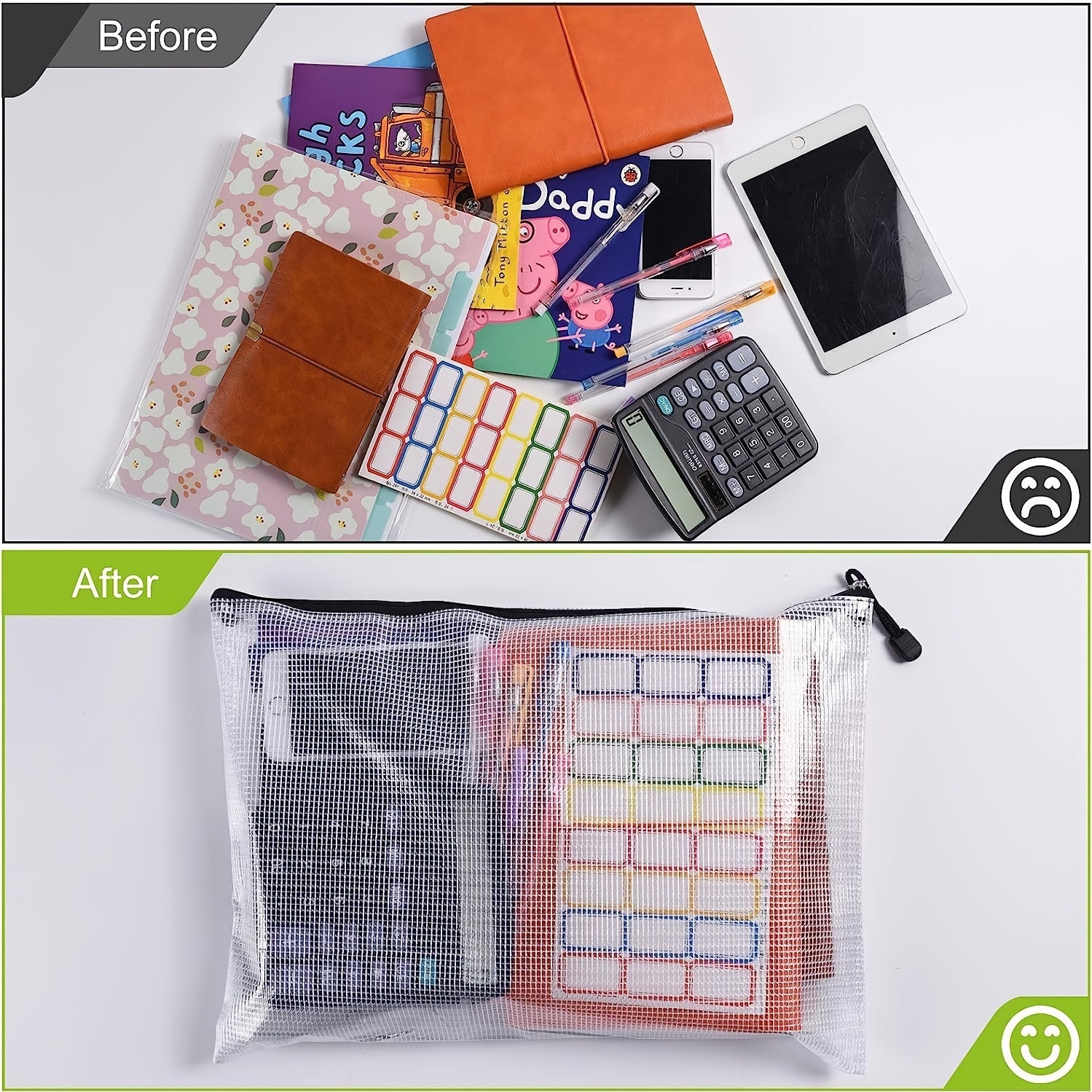5pcs Mesh Zipper File Bag A3 Size Waterproof Zipper Bag A4 A5 Size