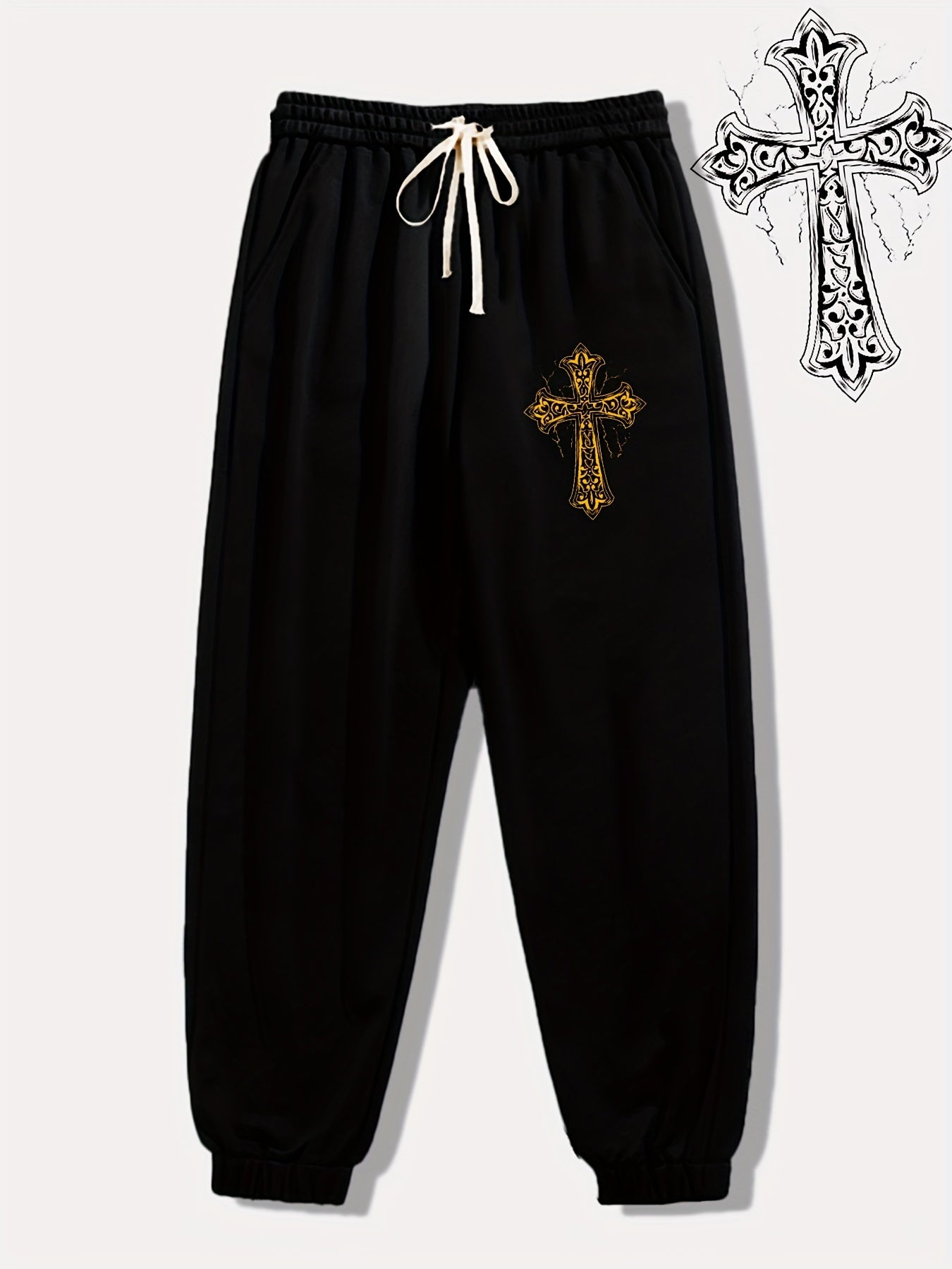 Pattern Print Drawstring Sweatpants Loose Fit Casual Joggers