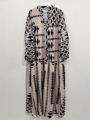 Geometric Print Button Up Maxi Dress