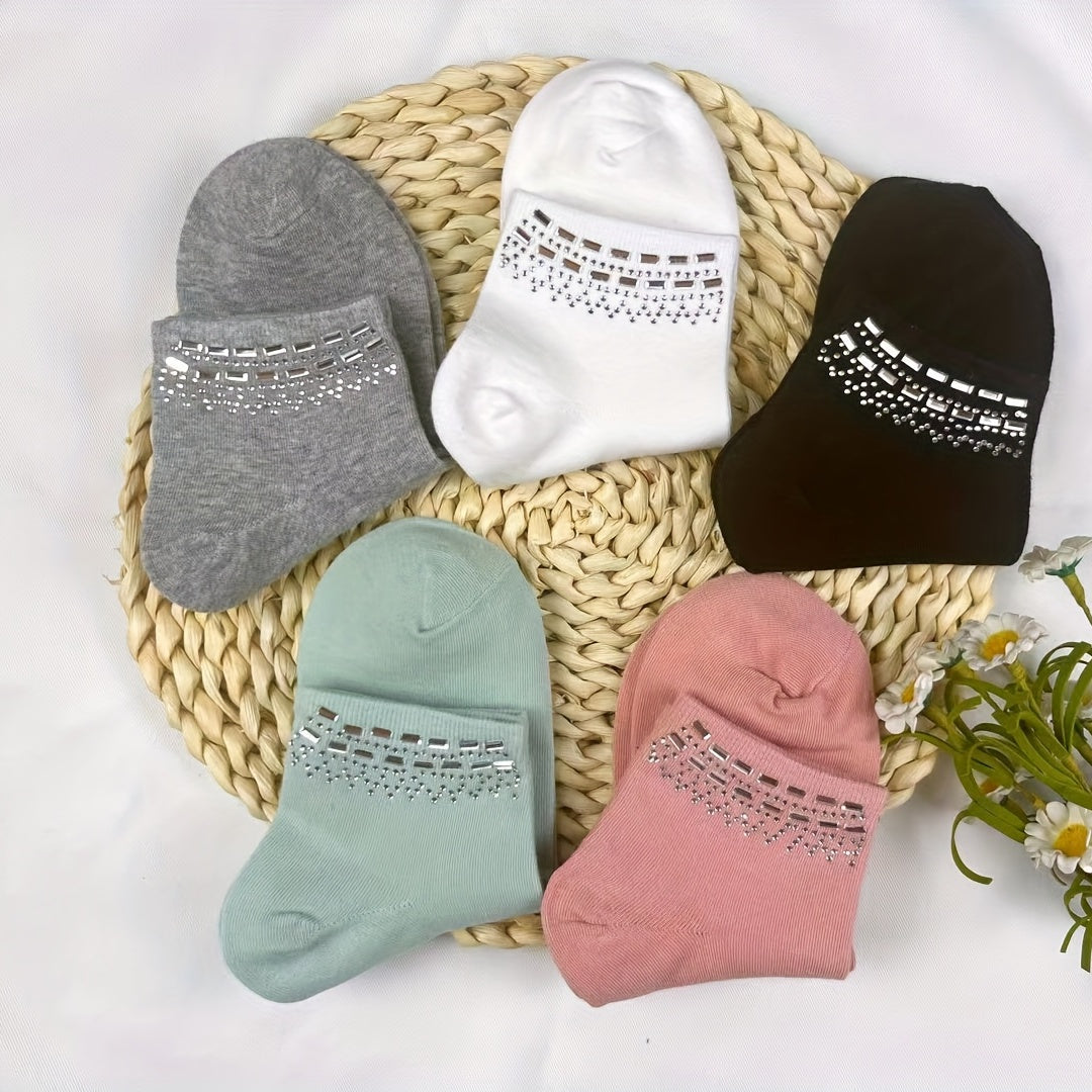 5 Pairs Rhinestone Crew Short Socks for Women