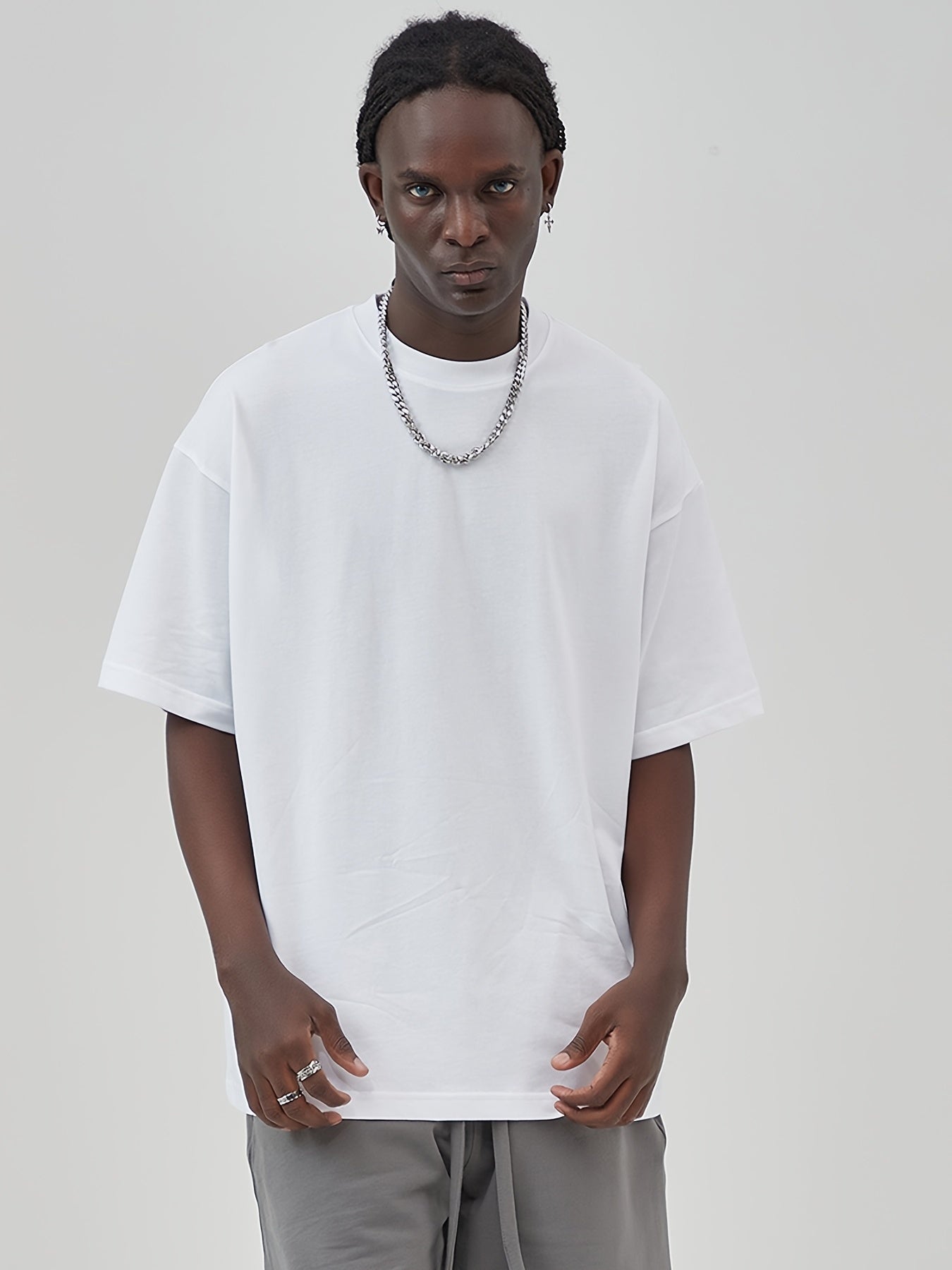 Men's Cotton Oversized Short Sleeves Plain T Shirt Comfortable Loose Casual Top