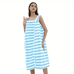 Women's Striped Bath Skirt Towel with Pockets