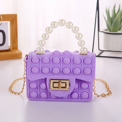 Girls Silicone Pearl Handbag Messenger Bag