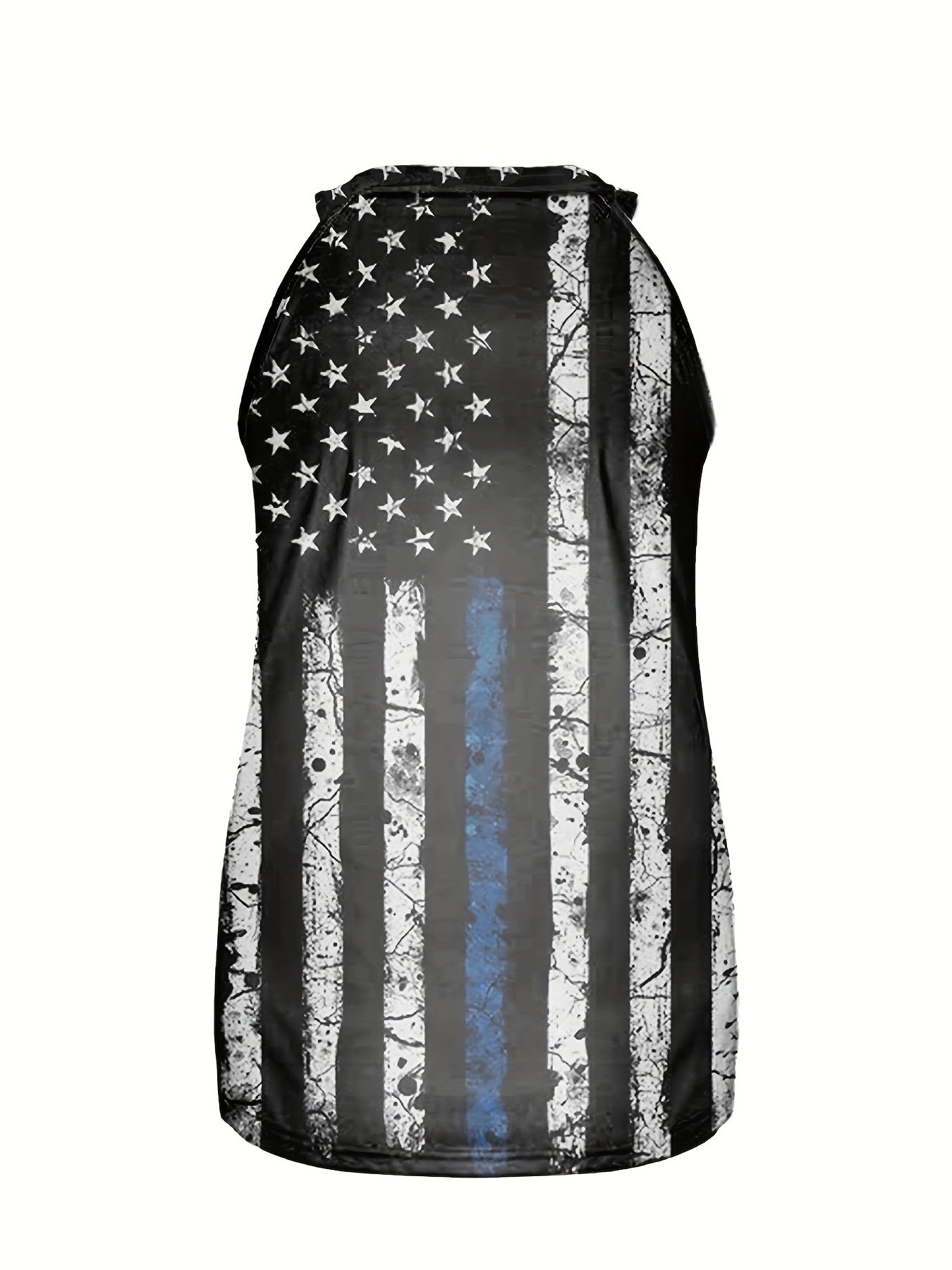 Stripe & Star Print Cut Out Round Neck Tank Top