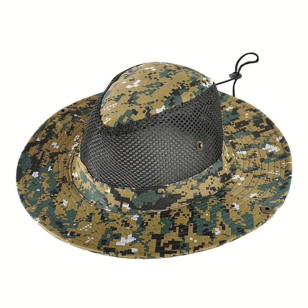 Camouflage Mesh Bucket Hat Wide Brim UV Protection Sun Hat