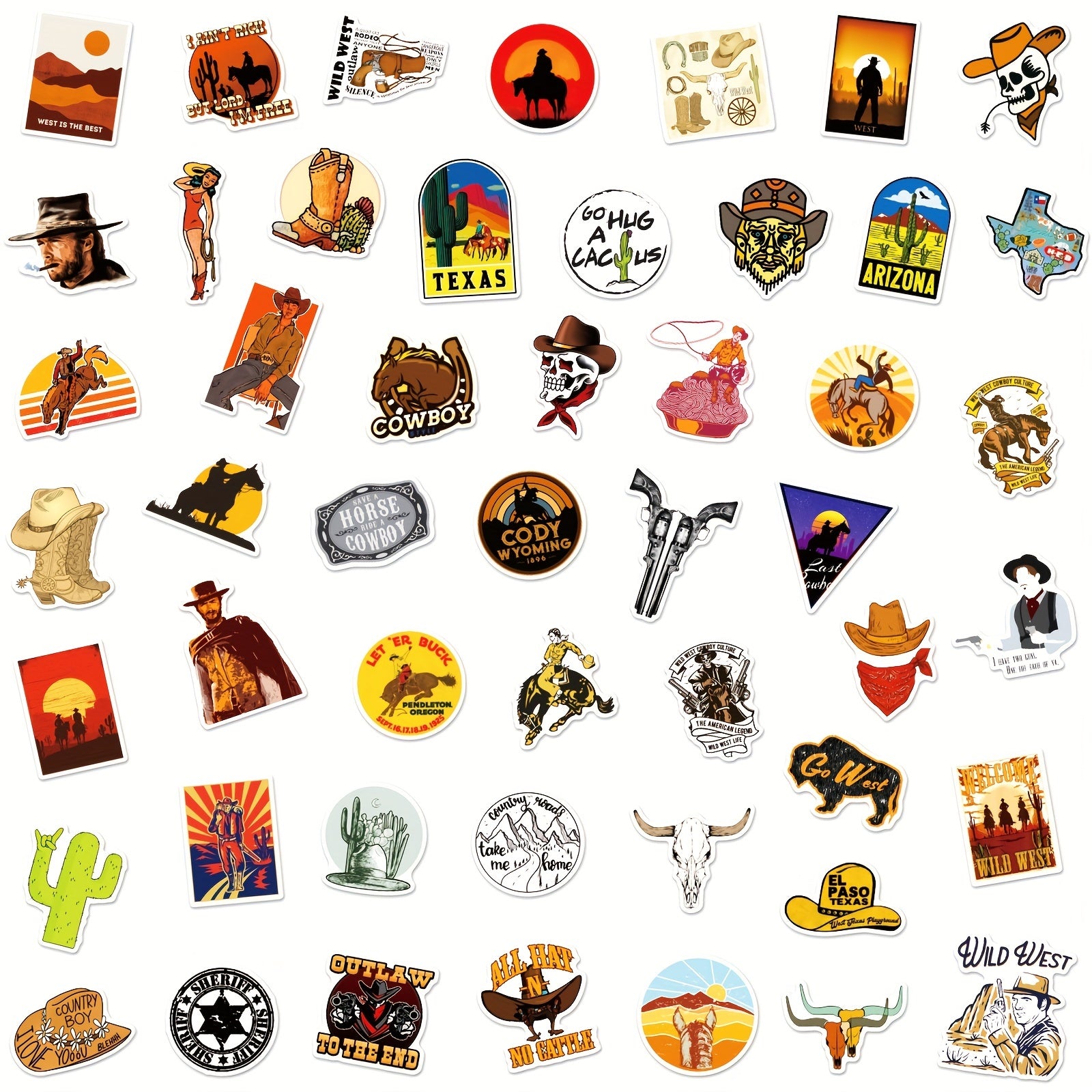 50pcs Western Cowboy Stickers For Luggage Phone Case Boys Girls Reward Stickers