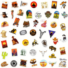 50pcs Western Cowboy Stickers For Luggage Phone Case Boys Girls Reward Stickers