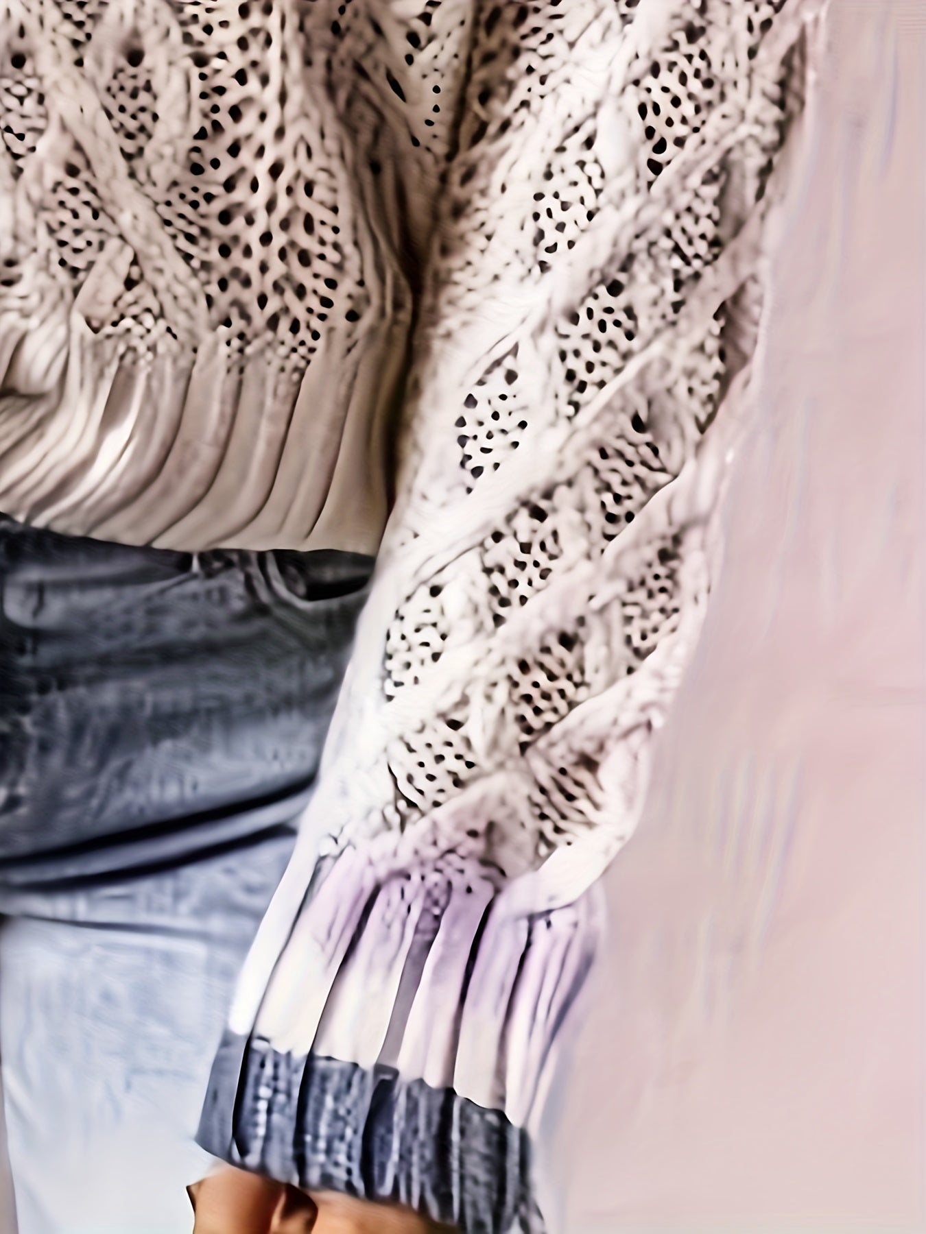 Colorblock Jacquard Long Sleeve V Neck Sweater