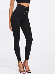 High Waist Yoga Leggings with Corset Detail for Women