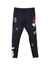 Christmas Leggings Women's Plus Christmas Hat & Snowflake Print