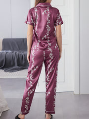 Floral Pajama Set Short Sleeve Top & Elastic Waist Pants
