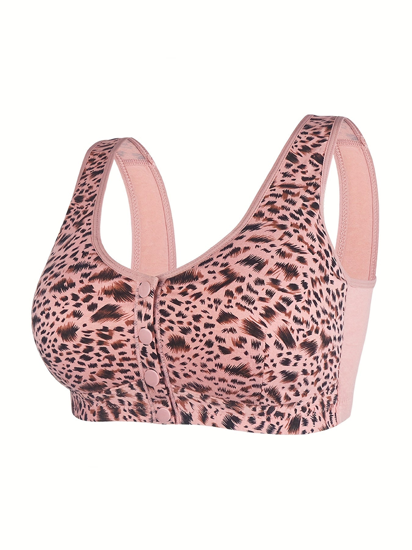 Leopard Print Buckle Front Plus Size Soft Bra